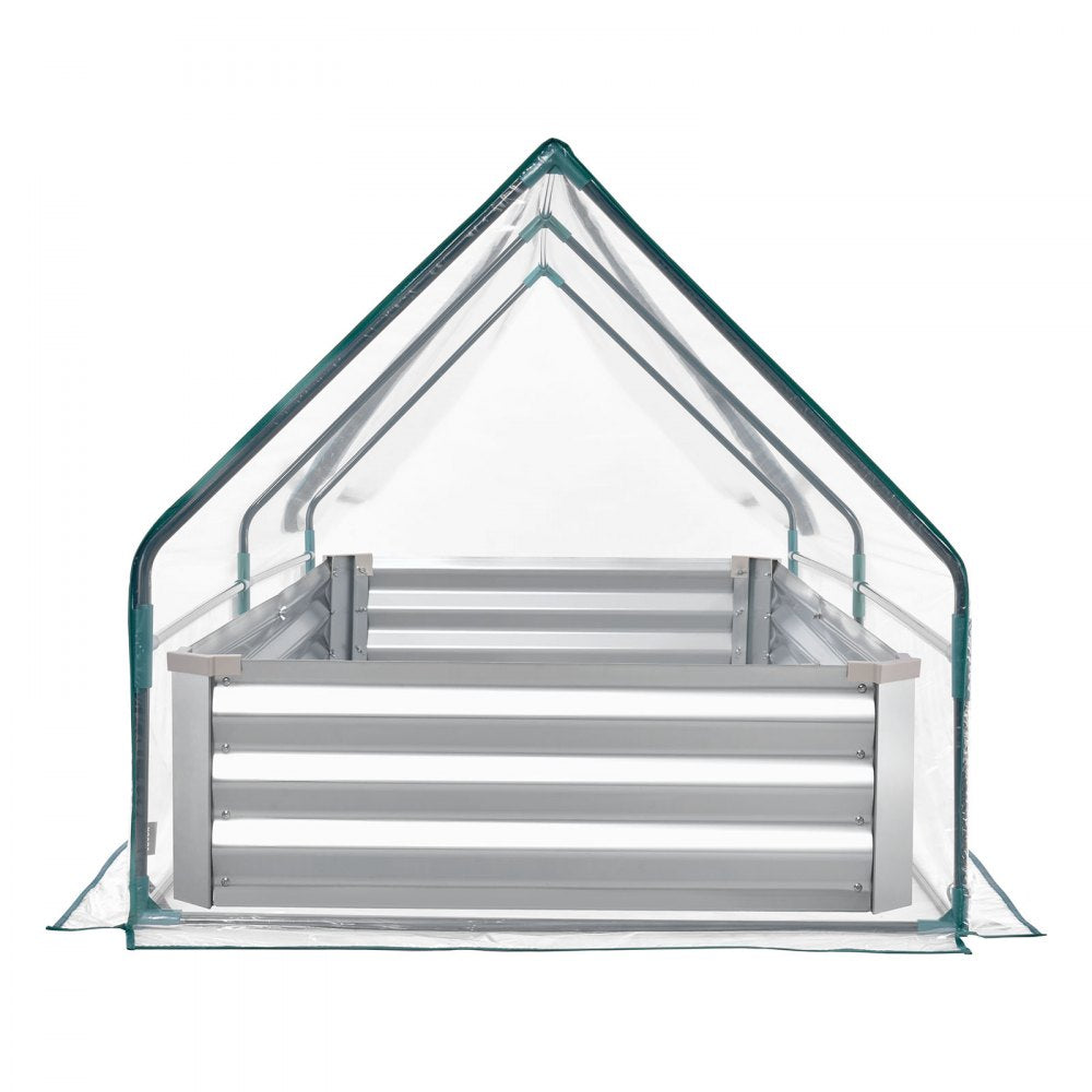 VEVOR Raised Garden Bed with Cover, 6 x 3 x 1 ft, Rectangular Galvanized Metal Planter Box Kit Outdoor, with PE Greenhouse Cover & Gloves, Rustproof Alu-Zinc, for Growing Flowers Vegetables, Silver