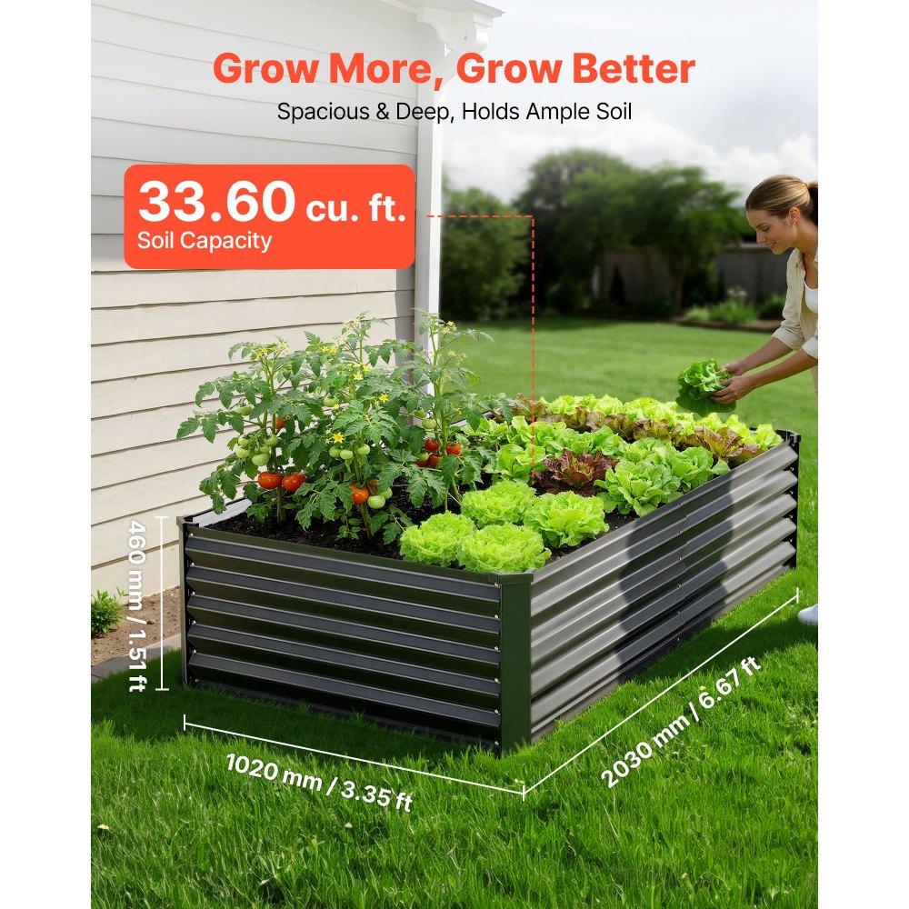VEVOR 2 Pack Galvanized Raised Garden Beds, 6.67 x 3.35 x 1.51 ft, Rectangular Metal Planter Boxes Kit Outdoor, Elevated Planting Box with Gloves, Alu-Zinc, for Growing Flowers Vegetables, Dark Gray