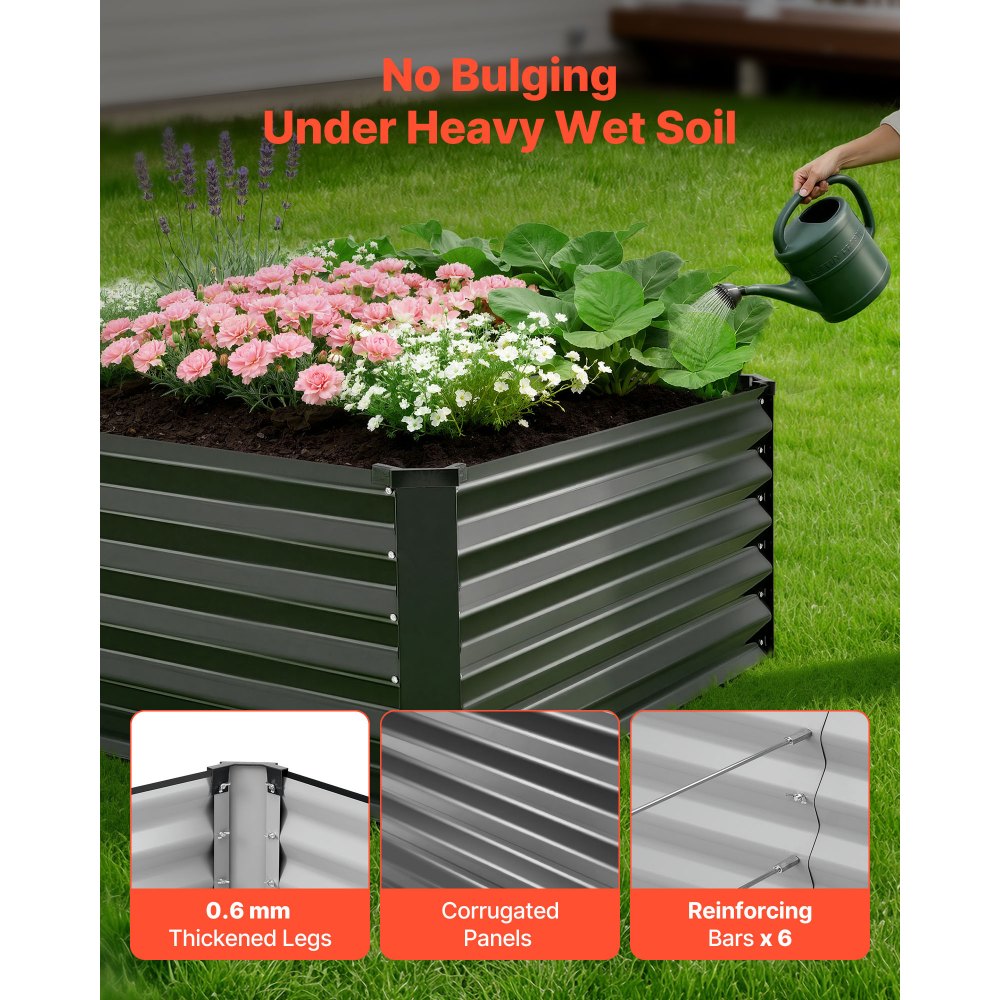 VEVOR 2 Pack Galvanized Raised Garden Beds, 6.67 x 3.35 x 1.51 ft, Rectangular Metal Planter Boxes Kit Outdoor, Elevated Planting Box with Gloves, Alu-Zinc, for Growing Flowers Vegetables, Dark Gray
