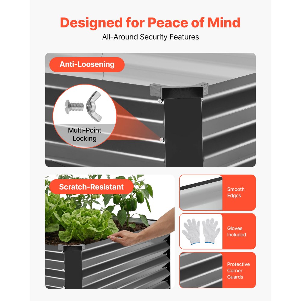 VEVOR 2 Pack Galvanized Raised Garden Beds, 6.67 x 3.35 x 1.51 ft, Rectangular Metal Planter Boxes Kit Outdoor, Elevated Planting Box with Gloves, Alu-Zinc, for Growing Flowers Vegetables, Dark Gray