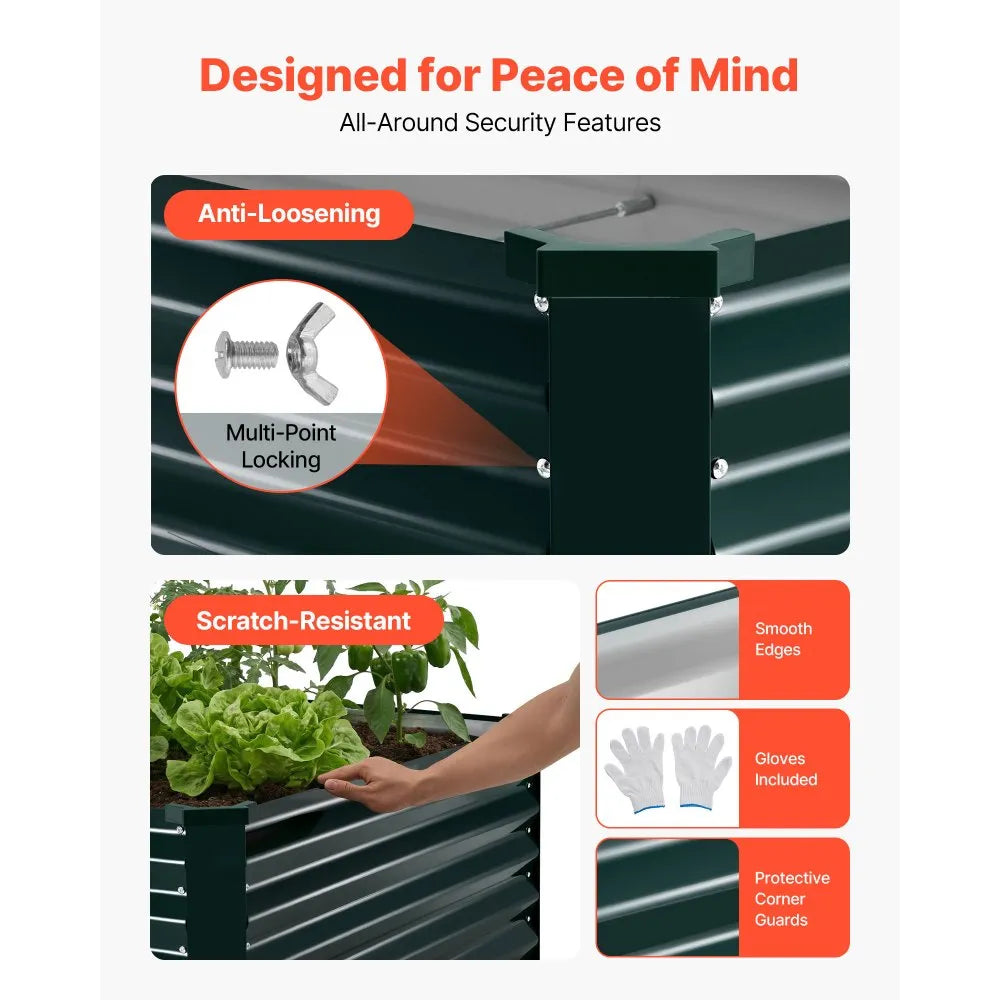 VEVOR Galvanized Raised Garden Bed, 6.67 x 3.35 x 1.51 ft, Rectangular Metal Planter Box Kit Outdoor, Rustproof Elevated Planting Box with Gloves, Alu-Zinc, for Growing Flowers Vegetables, Dark Green