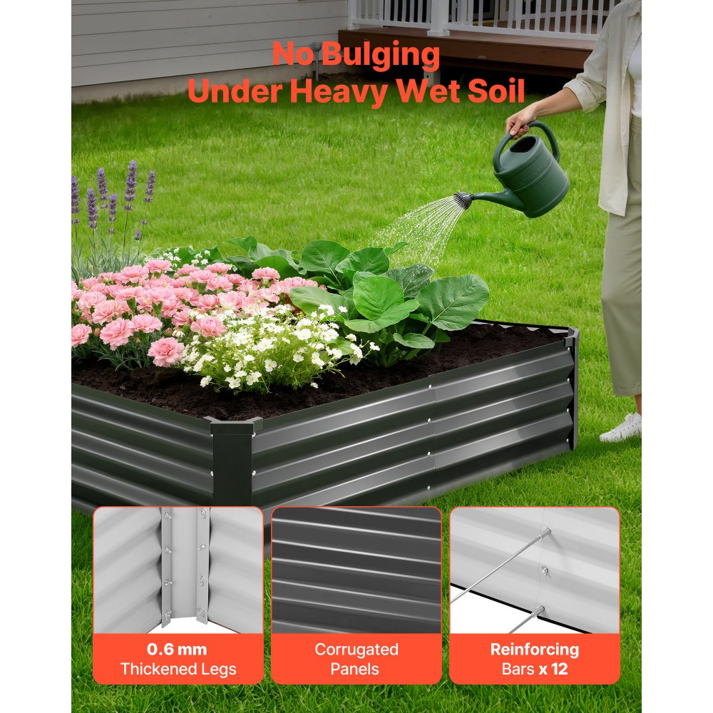 VEVOR 2 Pack Galvanized Raised Garden Beds, 8 x 4 x 1 ft, Rectangular Metal Planter Boxes Kit Outdoor, Bottomless Elevated Planting Box with Gloves, Alu-Zinc, for Growing Flowers Vegetables, Dark Gray