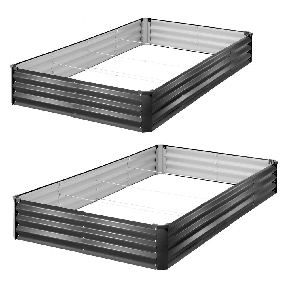 VEVOR 2 Pack Galvanized Raised Garden Beds, 8 x 4 x 1 ft, Rectangular Metal Planter Boxes Kit Outdoor, Bottomless Elevated Planting Box with Gloves, Alu-Zinc, for Growing Flowers Vegetables, Dark Gray