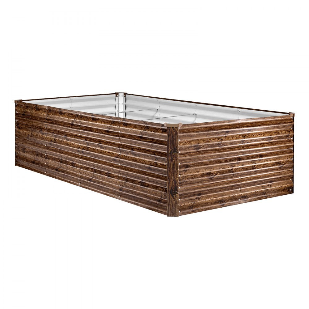 VEVOR Galvanized Raised Garden Bed, 8 x 4 x 2 ft, Rectangular Metal Planter Box Kit Outdoor, Bottomless Elevated Planting Box with Gloves, Alu-Zinc, for Growing Flowers Vegetables, Deep Wood Grain
