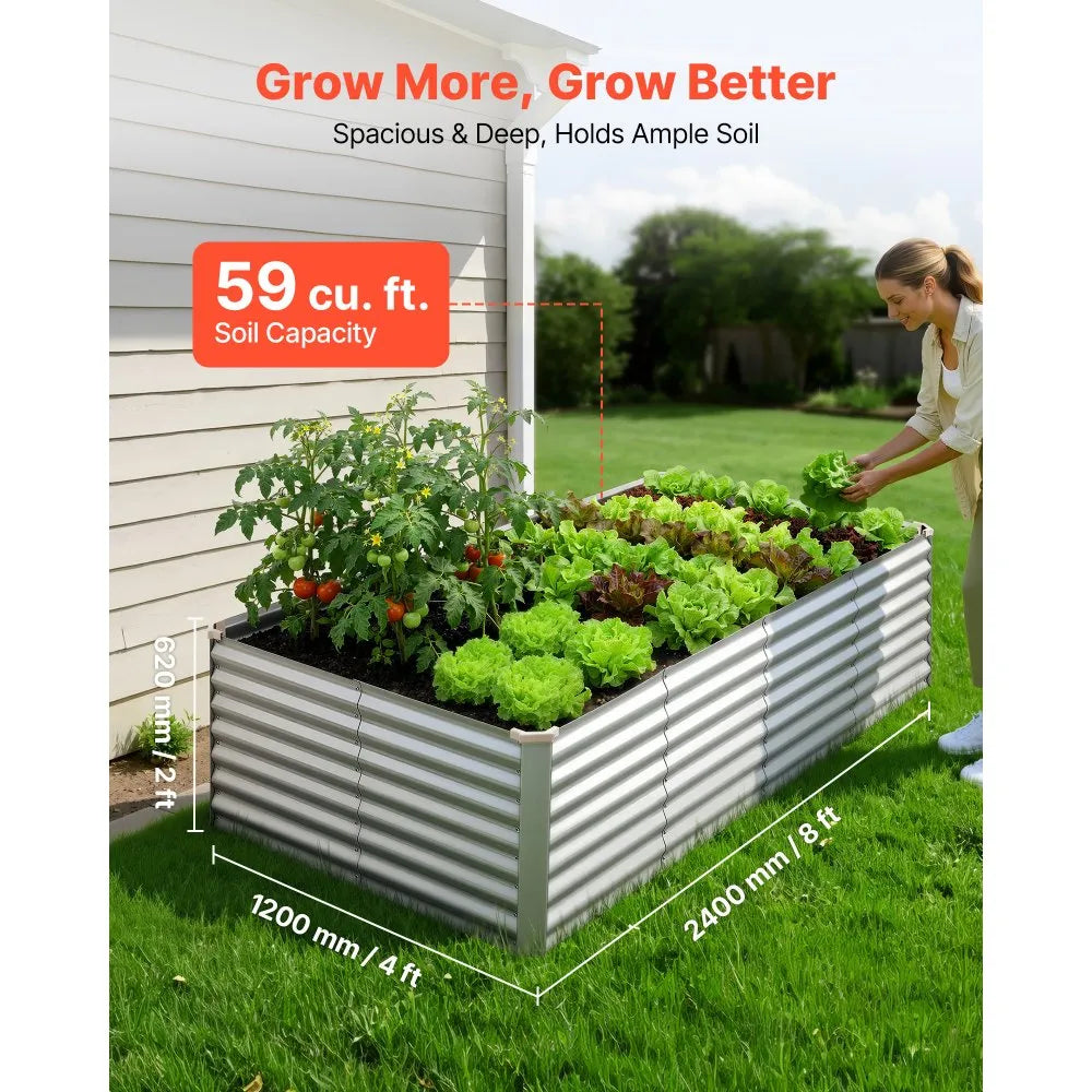 VEVOR Galvanized Raised Garden Bed, 8 x 4 x 2 ft, Rectangular Metal Planter Box Kit Outdoor, Bottomless Elevated Planting Box with Gloves, Rustproof Alu-Zinc, for Growing Flowers Vegetables, Silver