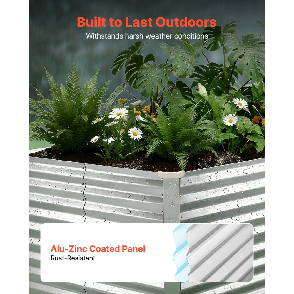 VEVOR Galvanized Raised Garden Bed, 8 x 4 x 3 ft, Rectangular Metal Planter Box Kit Outdoor, Bottomless Elevated Planting Box with Gloves, Rustproof Alu-Zinc, for Growing Flowers Vegetables, Silver