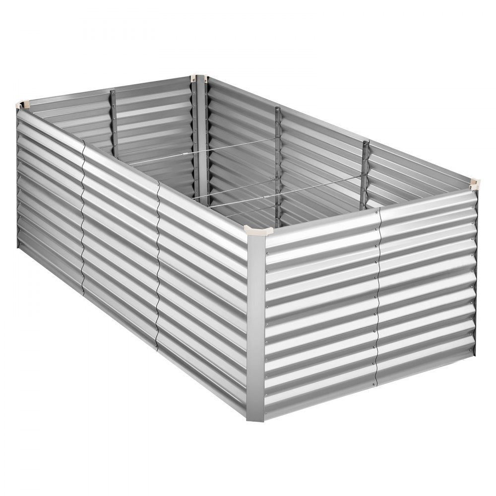 VEVOR Galvanized Raised Garden Bed, 8 x 4 x 3 ft, Rectangular Metal Planter Box Kit Outdoor, Bottomless Elevated Planting Box with Gloves, Rustproof Alu-Zinc, for Growing Flowers Vegetables, Silver