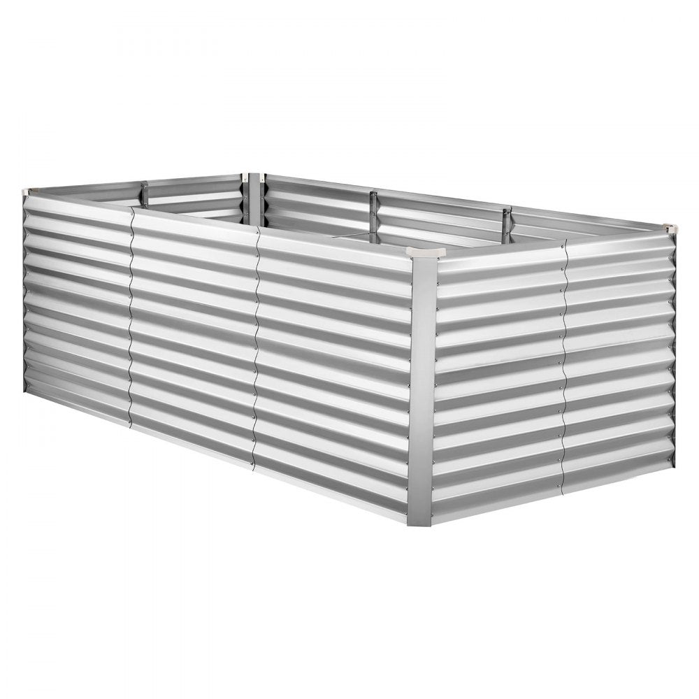 VEVOR Galvanized Raised Garden Bed, 8 x 4 x 3 ft, Rectangular Metal Planter Box Kit Outdoor, Bottomless Elevated Planting Box with Gloves, Rustproof Alu-Zinc, for Growing Flowers Vegetables, Silver