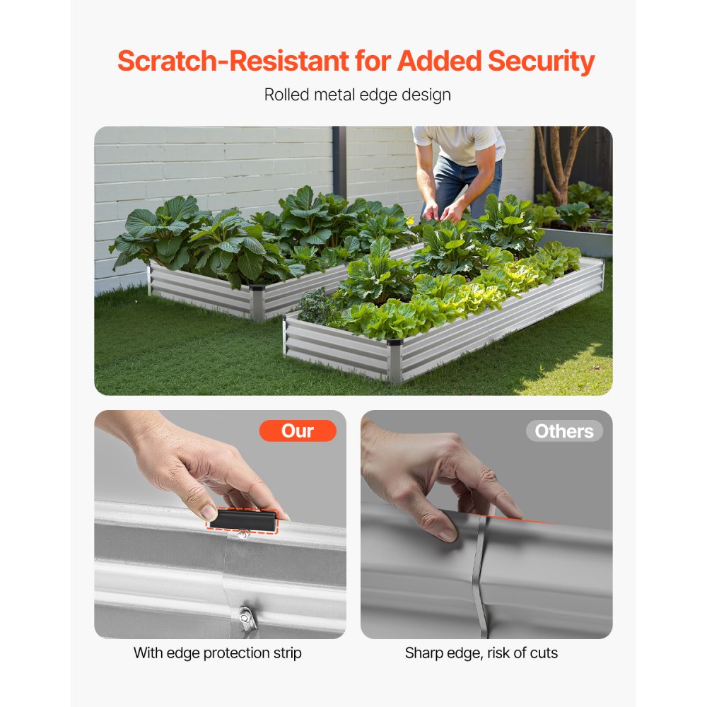 VEVOR Metal Raised Garden Bed, 12 x 4 x 1 ft Outdoor Galvanized Planter Box, with Open Bottom, Large Planter Raised Bed for Gardening Vegetables, Flowers, Herbs, and Succulent Plants, Silver