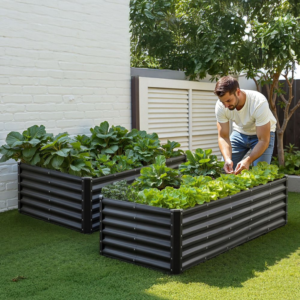 VEVOR Metal Raised Garden Bed, 6 x 3 x 1.4 ft Outdoor Galvanized Planter Garden Box, Open Bottom Design, Large Planter Raised Bed for Growing Vegetables, Flowers, Herbs, and Succulents, Dark Gray