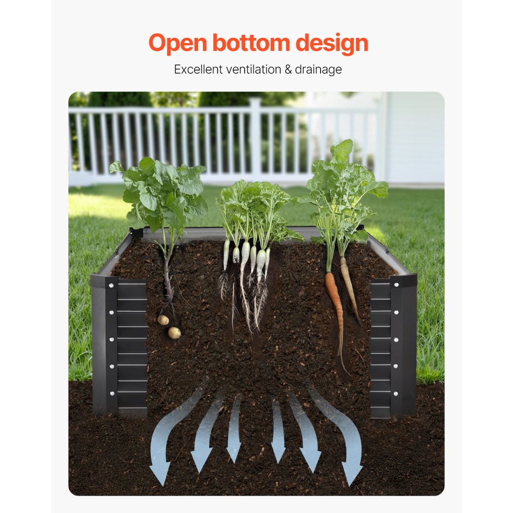 VEVOR Metal Raised Garden Bed, 6 x 3 x 1.5 ft Outdoor Galvanized Planter Box, with Open Bottom, Large Planter Raised Bed for Gardening Vegetables, Flowers, Herbs, and Succulent Plants, Dark Gray