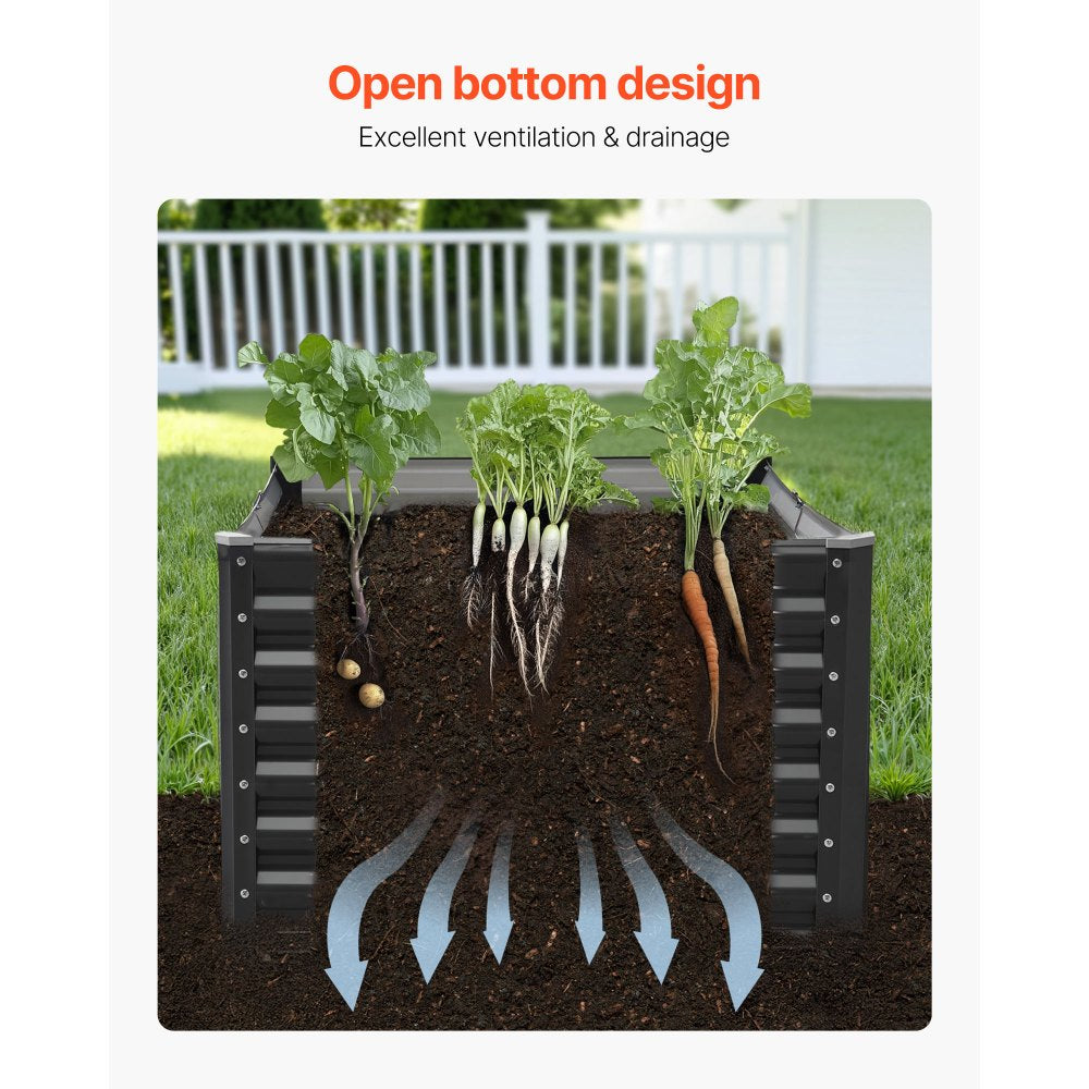 VEVOR Metal Raised Garden Bed, 6 x 3 x 2 ft Outdoor Galvanized Planter Garden Box, Open Bottom Design, Large Planter Raised Bed for Growing Vegetables, Flowers, Herbs, and Succulents, Dark Gray
