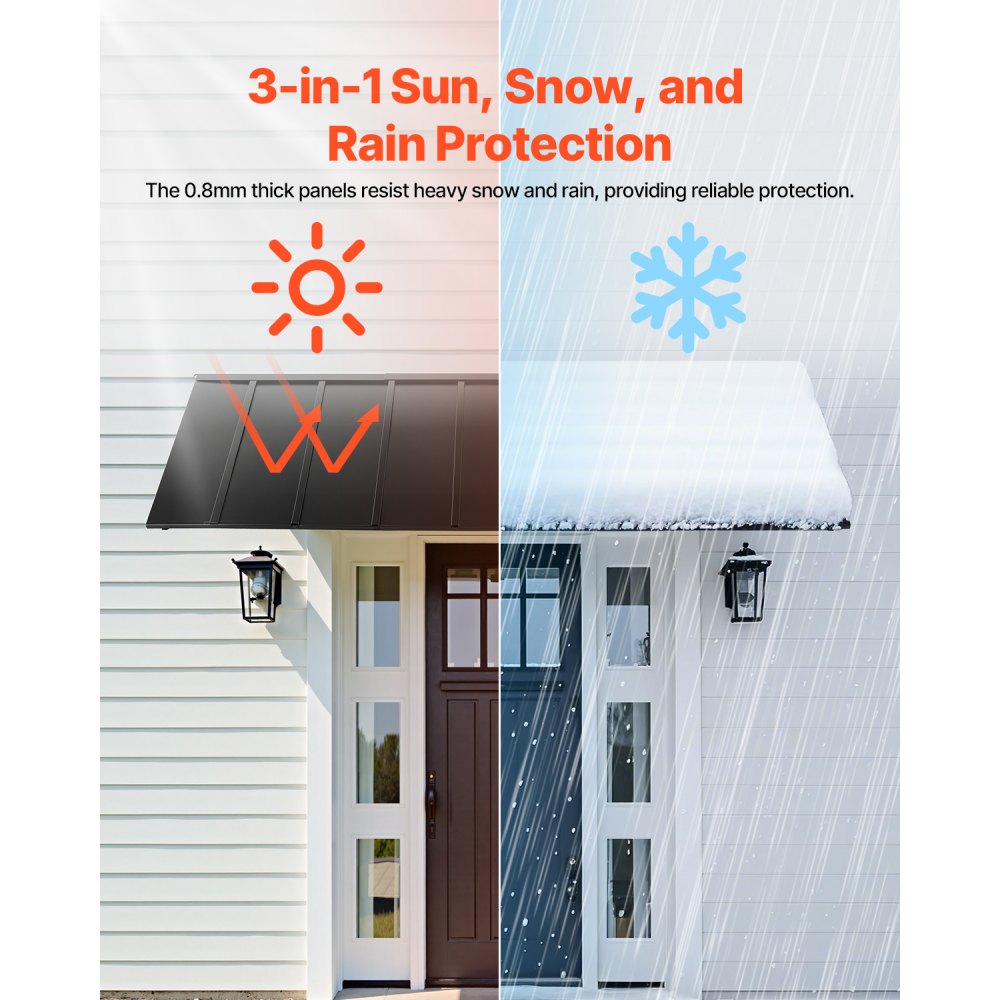 VEVOR Fixed Metal Awning 104 x 36 in, Window Awning Door Canopy, Stable Triangle Steel Frame Awnings for Doors Exterior Rain, Snow & Sunlight Protection for Door Entrance, Windows, Porches, Balconies