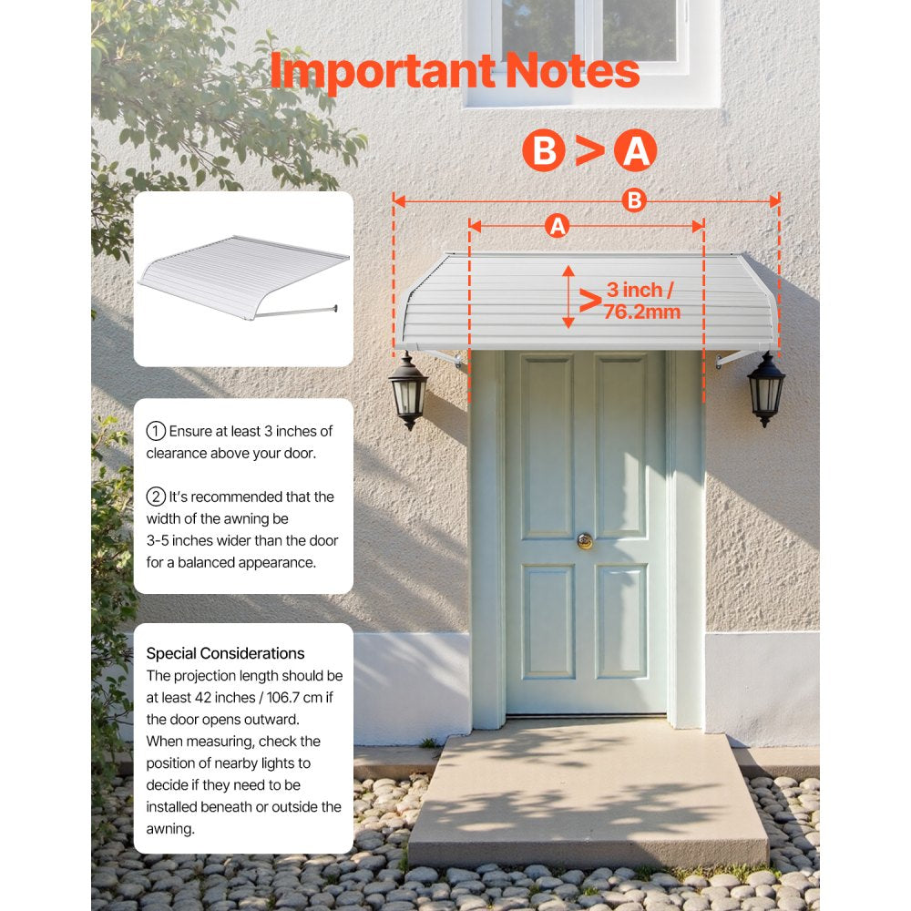 VEVOR Aluminum Awning 48 x 42 in, Durable Window Awning Door Canopy, Lightweight and Stable Aluminum Exterior Awnings Rain Snow Sunlight Protection for Door Entrance Windows Patio Porch