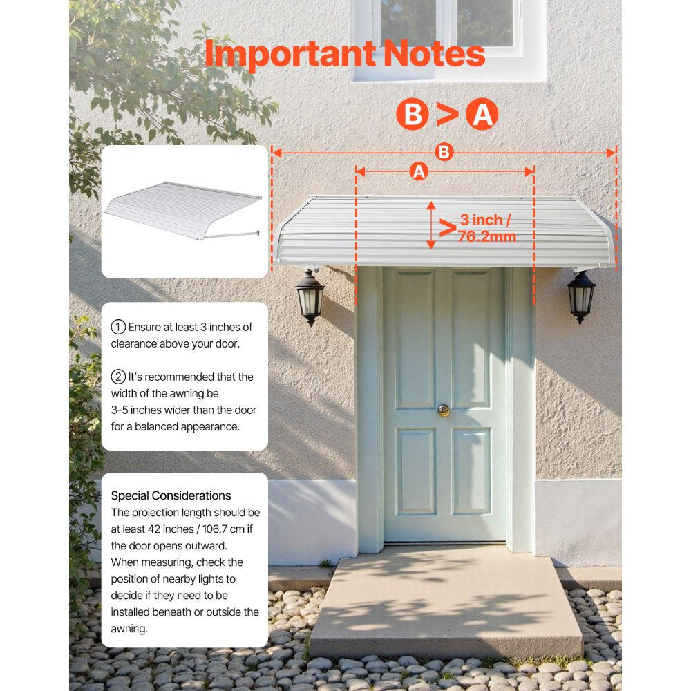 VEVOR Aluminum Awning 60 x 42 in, Durable Window Awning Door Canopy, Lightweight and Stable Aluminum Awnings for Doors Exterior Rain Snow Sunlight Protection for Door Entrance Windows Patio Porch