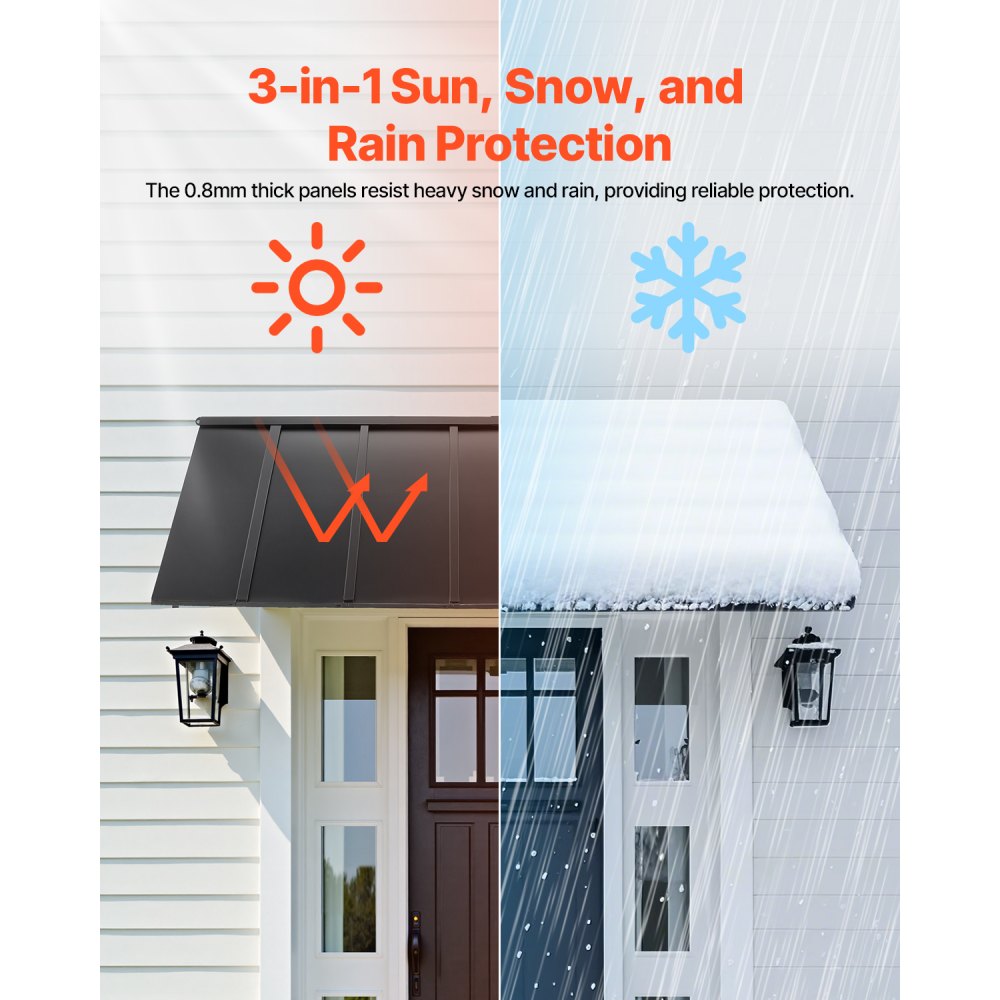 VEVOR Fixed Metal Awning 80 x 36 in, Window Awning Door Canopy, Stable Triangle Steel Frame Exterior Awnings Rain, and Snow Sunlight Protection for Door Entrance, Windows, Porches, Balconies