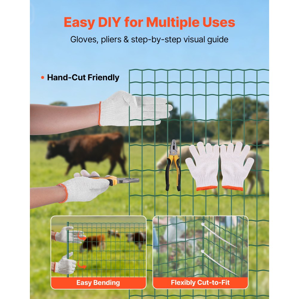 VEVOR Farm Fence, 47 x 984 in, 2 x 4 in Mesh 2.1mm Galvanized Steel Wire Fencing for Cattle, Hog & Sheep, Heavy Duty Vinyl Coated Livestock Fence for Animal Enclosures, Cage Wire, Garden Fences, Green