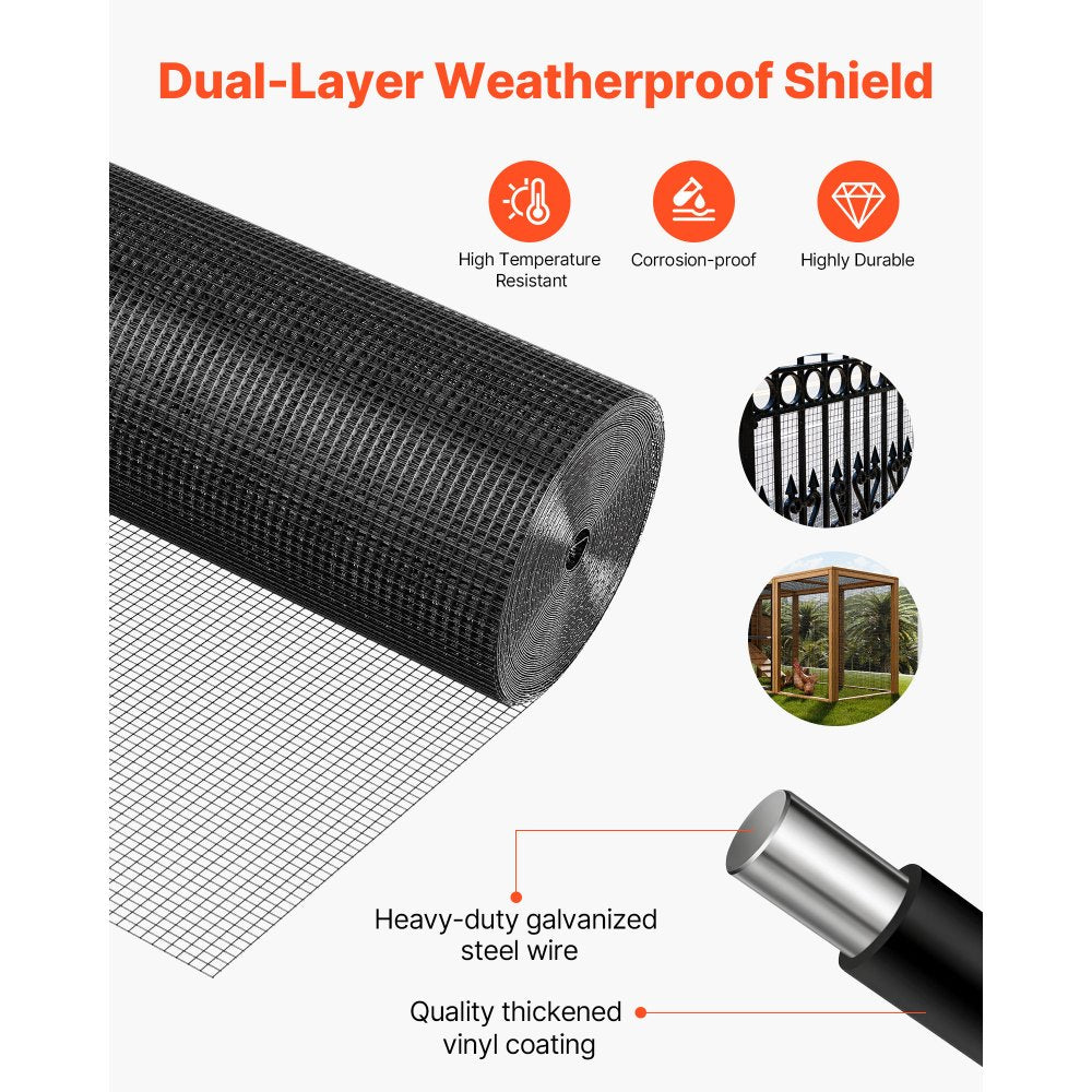 VEVOR Hardware Cloth 60 in x 50 ft, 1/2 in 19 Gauge Galvanized Wire Mesh Roll, Weather-Resistant Vinyl Coated Chicken Wire Fencing, Heavy Duty Welded Garden Plant Fencing for Rabbit Cage Snake Fence