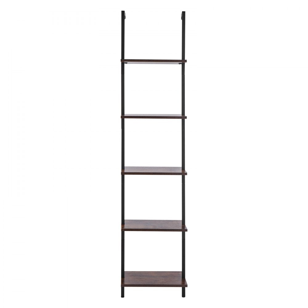VEVOR Ladder Shelf, 5-Tier Bookshelf 15.6x11.8in, Open Wall-Mounted Ladder Shelf with Metal Frame,Storage Rack Sundries Holder for Kitchen Bedroom Bathroom Living Room, Black
