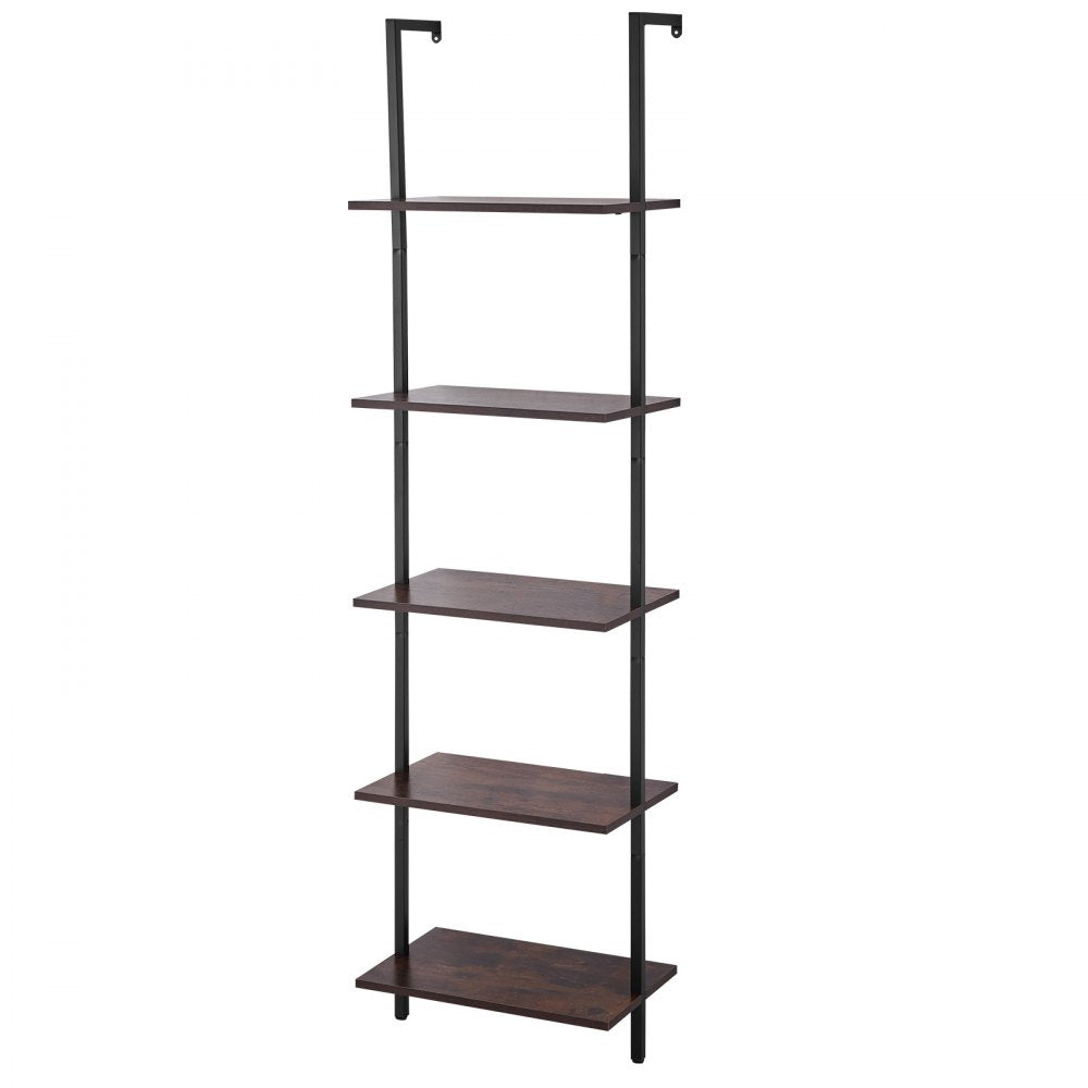 VEVOR Ladder Shelf, 5-Tier Bookshelf 17.3x11.8in, Open Wall-Mounted Ladder Shelf with Metal Frame,Storage Rack Sundries Holder for Kitchen Bedroom Bathroom Living Room, Black
