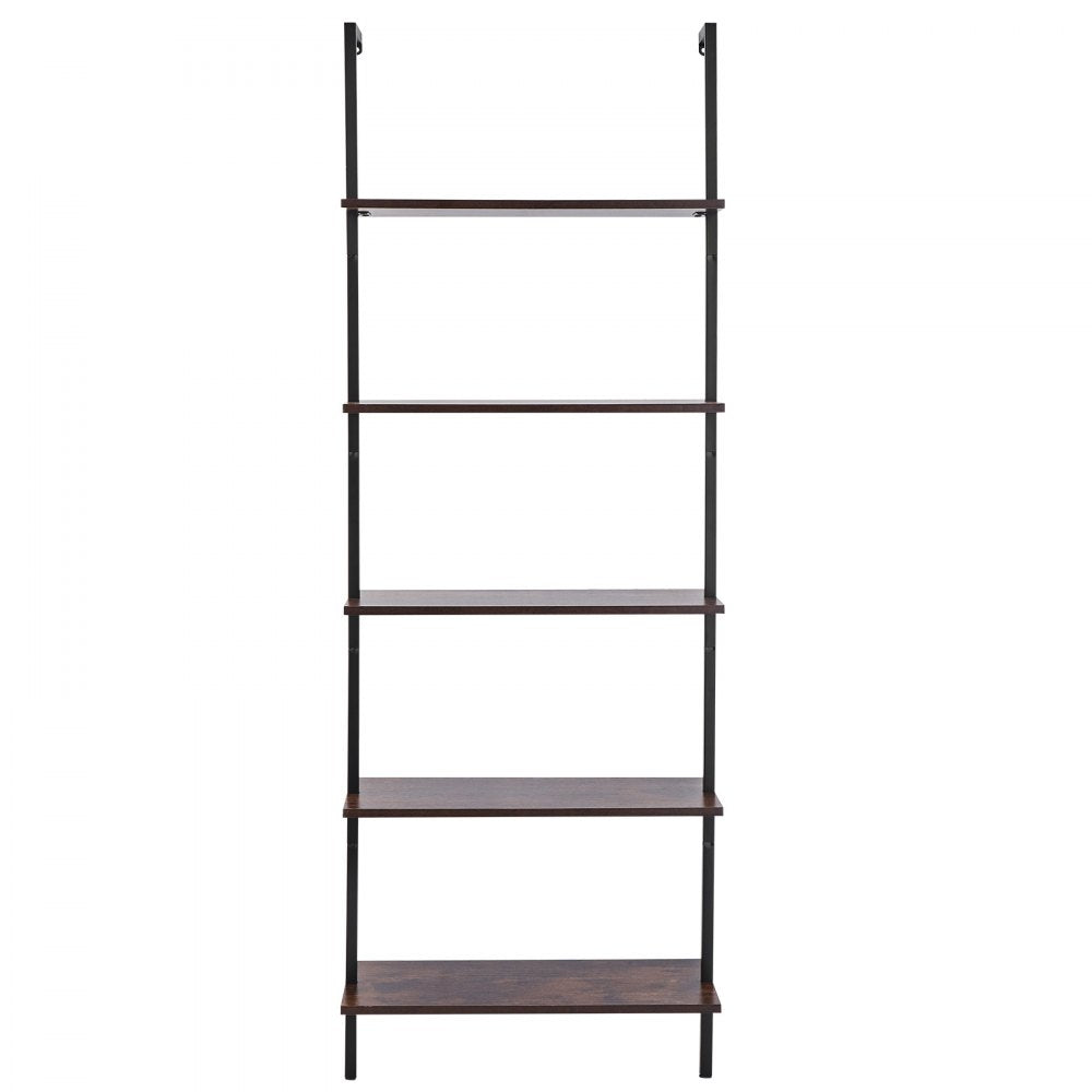 VEVOR Ladder Shelf, 5-Tier Bookshelf 24x11.8in, Open Wall-Mounted Ladder Shelf with Metal Frame,Storage Rack Sundries Holder for Kitchen Bedroom Bathroom Living Room, Black