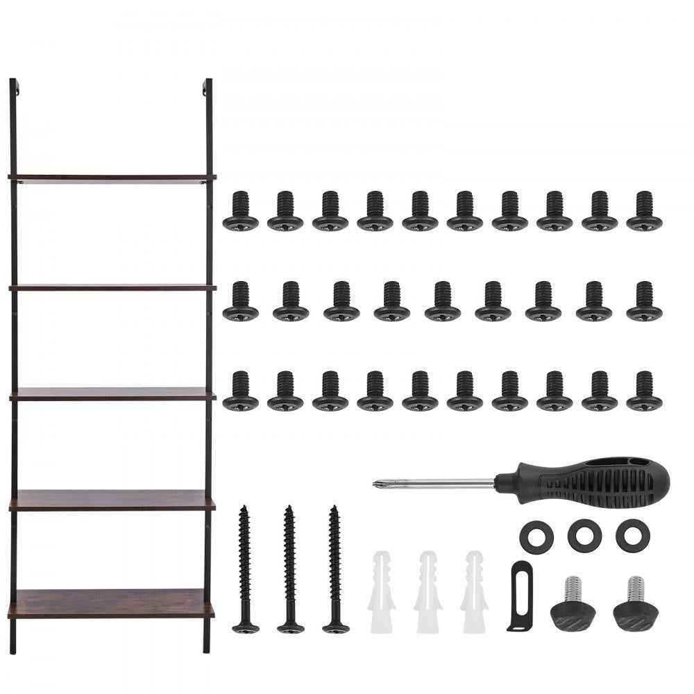 VEVOR Ladder Shelf, 5-Tier Bookshelf 24x11.8in, Open Wall-Mounted Ladder Shelf with Metal Frame,Storage Rack Sundries Holder for Kitchen Bedroom Bathroom Living Room, Black