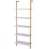 VEVOR Ladder Shelf, 5-Tier Bookshelf 24x11.8in, Open Wall-Mounted Ladder Shelf with Metal Frame,Storage Rack Sundries Holder for Kitchen Bedroom Bathroom Living Room, Gold White