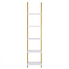 VEVOR Ladder Shelf, 5-Tier Bookshelf 15.6x11.8in, Open Wall-Mounted Ladder Shelf with Metal Frame,Storage Rack Sundries Holder for Kitchen Bedroom Bathroom Living Room, Gold White