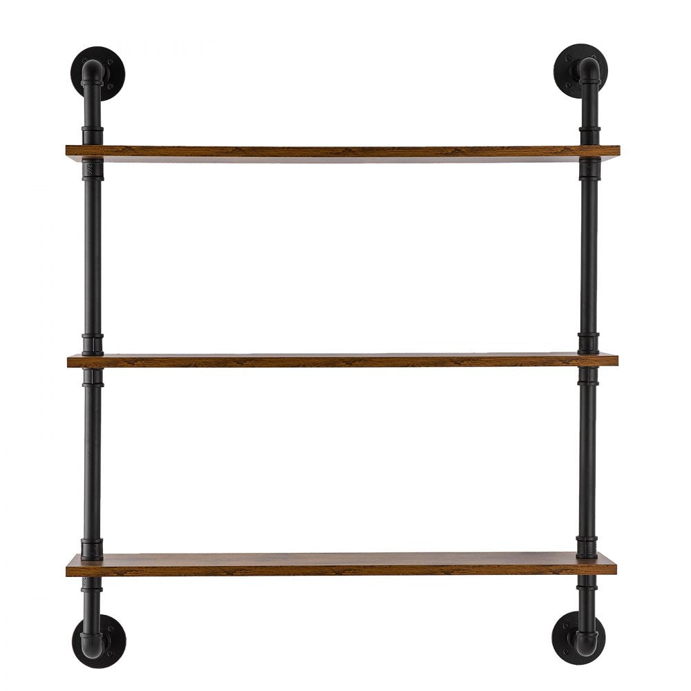 VEVOR Industrial Pipe Shelf, 3 Tier 32x7.87in, Wall-Mount Floating Rustic Wood Shelves Bracket Display Bookshelf, Storage Rack Sundries Holder for Kitchen Bedroom Bathroom Living Room, Black