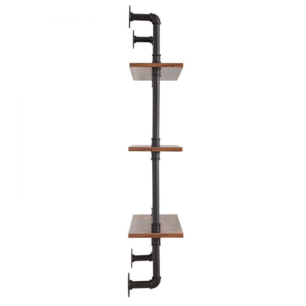VEVOR Industrial Pipe Shelf, 3 Tier 32x7.87in, Wall-Mount Floating Rustic Wood Shelves Bracket Display Bookshelf, Storage Rack Sundries Holder for Kitchen Bedroom Bathroom Living Room, Black