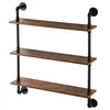 VEVOR Industrial Pipe Shelf, 3 Tier 32x7.87in, Wall-Mount Floating Rustic Wood Shelves Bracket Display Bookshelf, Storage Rack Sundries Holder for Kitchen Bedroom Bathroom Living Room, Black