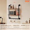 VEVOR Industrial Pipe Shelf, 2 Tier 24x7.87in, Wall-Mount Floating Rustic Wood Shelves Bracket Display Bookshelf, Storage Rack Sundries Holder for Kitchen Bedroom Bathroom Living Room, Black