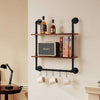 VEVOR Industrial Pipe Shelf, 2 Tier 24x7.87in, Wall-Mount Floating Rustic Wood Shelves Bracket Display Bookshelf, Storage Rack Sundries Holder for Kitchen Bedroom Bathroom Living Room, Black