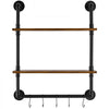 VEVOR Industrial Pipe Shelf, 2 Tier 24x7.87in, Wall-Mount Floating Rustic Wood Shelves Bracket Display Bookshelf, Storage Rack Sundries Holder for Kitchen Bedroom Bathroom Living Room, Black
