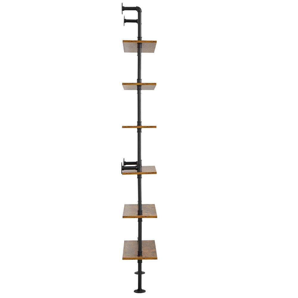 VEVOR Industrial Pipe Shelf, 6 Tier 24x9.84in, Wall-Mount Floating Rustic Wood Shelves Bracket Display Bookshelf, Storage Rack Sundries Holder for Kitchen Bedroom Bathroom Living Room, Black