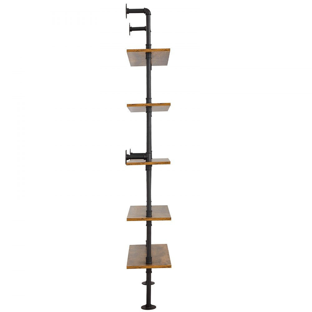 VEVOR Industrial Pipe Shelf, 5 Tier 24x9.84in, Wall-Mount Floating Rustic Wood Shelves Bracket Display Bookshelf, Storage Rack Sundries Holder for Kitchen Bedroom Bathroom Living Room, Black