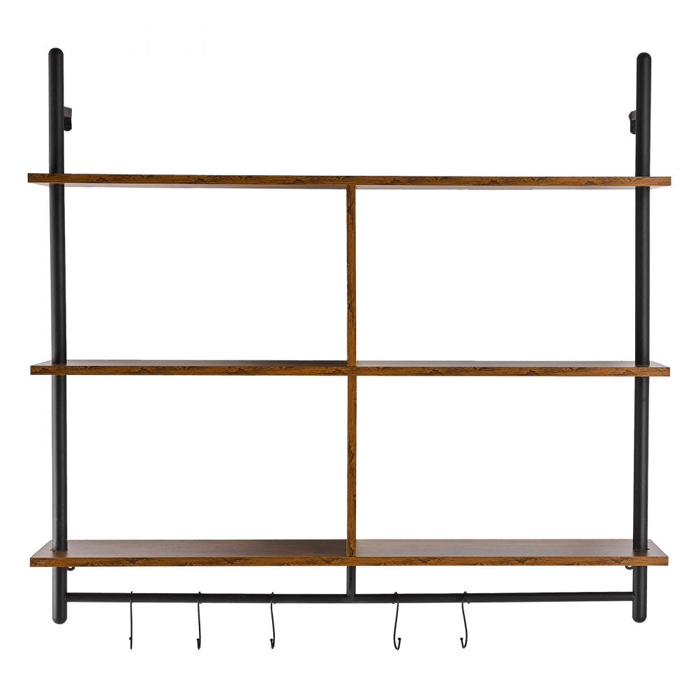 VEVOR Industrial Pipe Shelf, 3 Tier 41.5x9.84in, Wall-Mount Floating Rustic Wood Shelves Bracket Display Bookshelf, Storage Rack Sundries Holder for Kitchen Bedroom Bathroom Living Room, Black