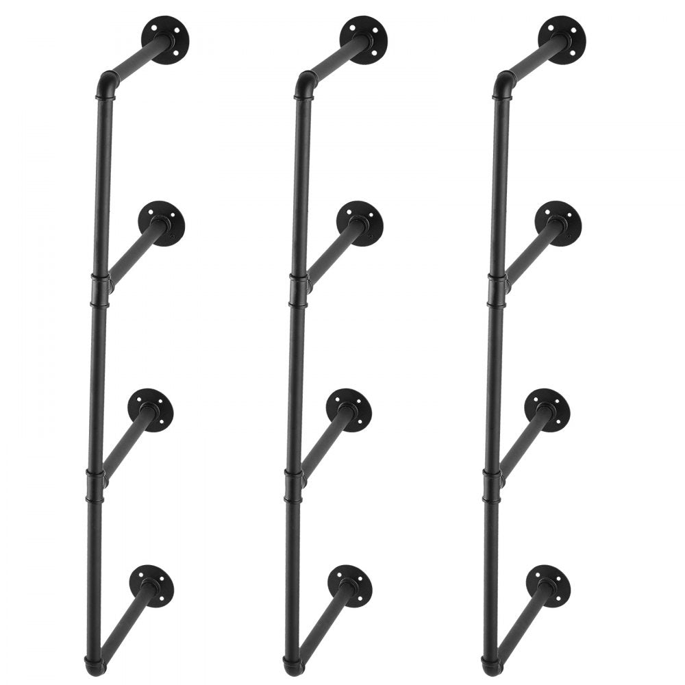 VEVOR Industrial Pipe Shelf, 4 Tier 3PCS, 11.8in Applicable Board Width Wall-Mount Floating Rustic Wood Shelves Bracket Bookshelf,Storage Holder for Kitchen Bedroom Bathroom, (Planks NOT Included)