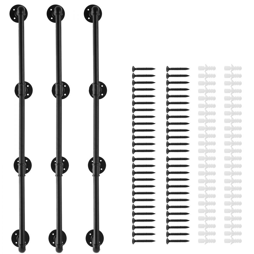 VEVOR Industrial Pipe Shelf, 4 Tier 3PCS, 11.8in Applicable Board Width Wall-Mount Floating Rustic Wood Shelves Bracket Bookshelf,Storage Holder for Kitchen Bedroom Bathroom, (Planks NOT Included)