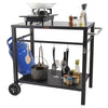 VEVOR Outdoor Grill Dining Cart with Double-Shelf, BBQ Movable Food Prep Table, Multifunctional Iron Table Top, Portable Modular Carts for Pizza Oven, Worktable with 2 Wheels, Carry Handle, Black
