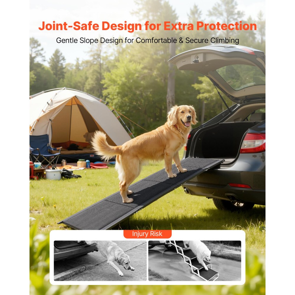 VEVOR Dog Ramp for Cars, 63" L x 17" W, Folding Pet Ramps for Medium & Large Dogs up to 250lbs, Pet Stair Ramp with Non-Slip Oxford Fabric Surface, Portable Outdoor Dog Car Ramps for SUV & Truck