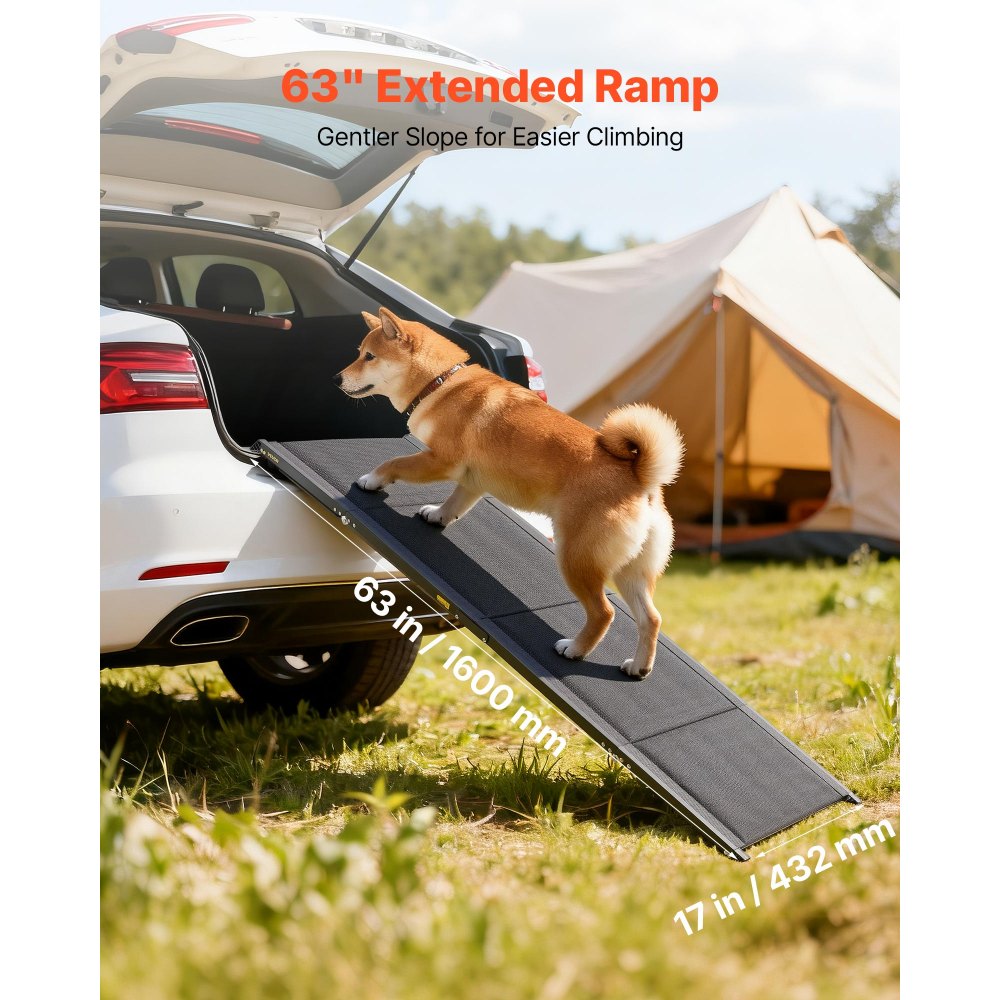 VEVOR Dog Ramp for Cars, 63" L x 17" W, Folding Pet Ramps for Medium & Large Dogs up to 250lbs, Pet Stair Ramp with Non-Slip Oxford Fabric Surface, Portable Outdoor Dog Car Ramps for SUV & Truck
