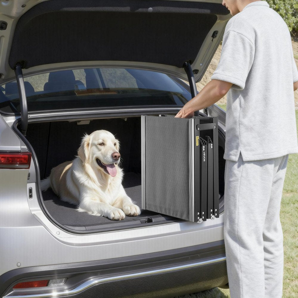 VEVOR Dog Ramp for Cars, 63" L x 17" W, Folding Pet Ramps for Medium & Large Dogs up to 250lbs, Pet Stair Ramp with Non-Slip Oxford Fabric Surface, Portable Outdoor Dog Car Ramps for SUV & Truck