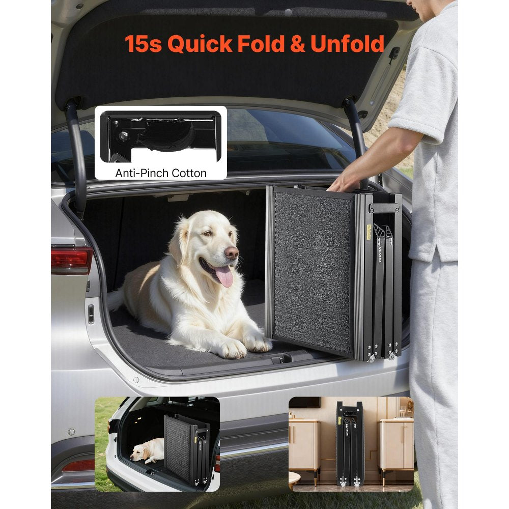 VEVOR Dog Ramp for Cars, 71" L x 17" W, Folding Pet Ramps for Medium & Large Dogs up to 250lbs, Pet Stair Ramp with Non-Slip Felt Rug Surface, Portable Outdoor Dog Car Ramps for SUV & Truck