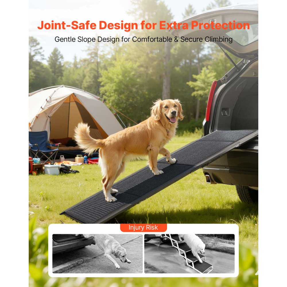 VEVOR Dog Ramp for Cars, 71" L x 17" W, Folding Pet Ramps for Medium & Large Dogs up to 250lbs, Pet Stair Ramp with Non-Slip Felt Rug Surface, Portable Outdoor Dog Car Ramps for SUV & Truck