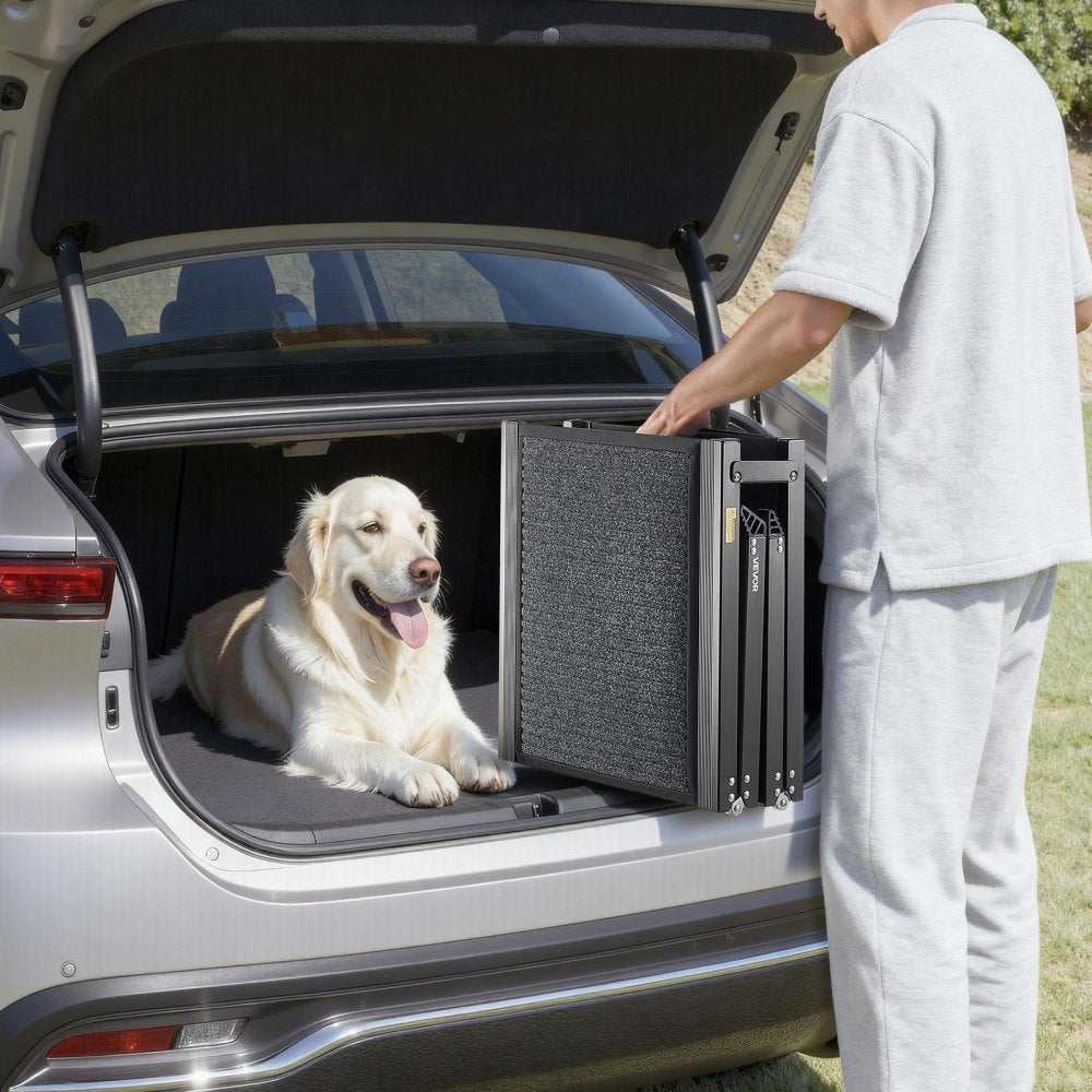 VEVOR Dog Ramp for Cars, 63" L x 17" W, Folding Pet Ramps for Medium & Large Dogs up to 250lbs, Pet Stair Ramp with Non-Slip Felt Rug Surface, Portable Outdoor Dog Car Ramps for SUV & Truck