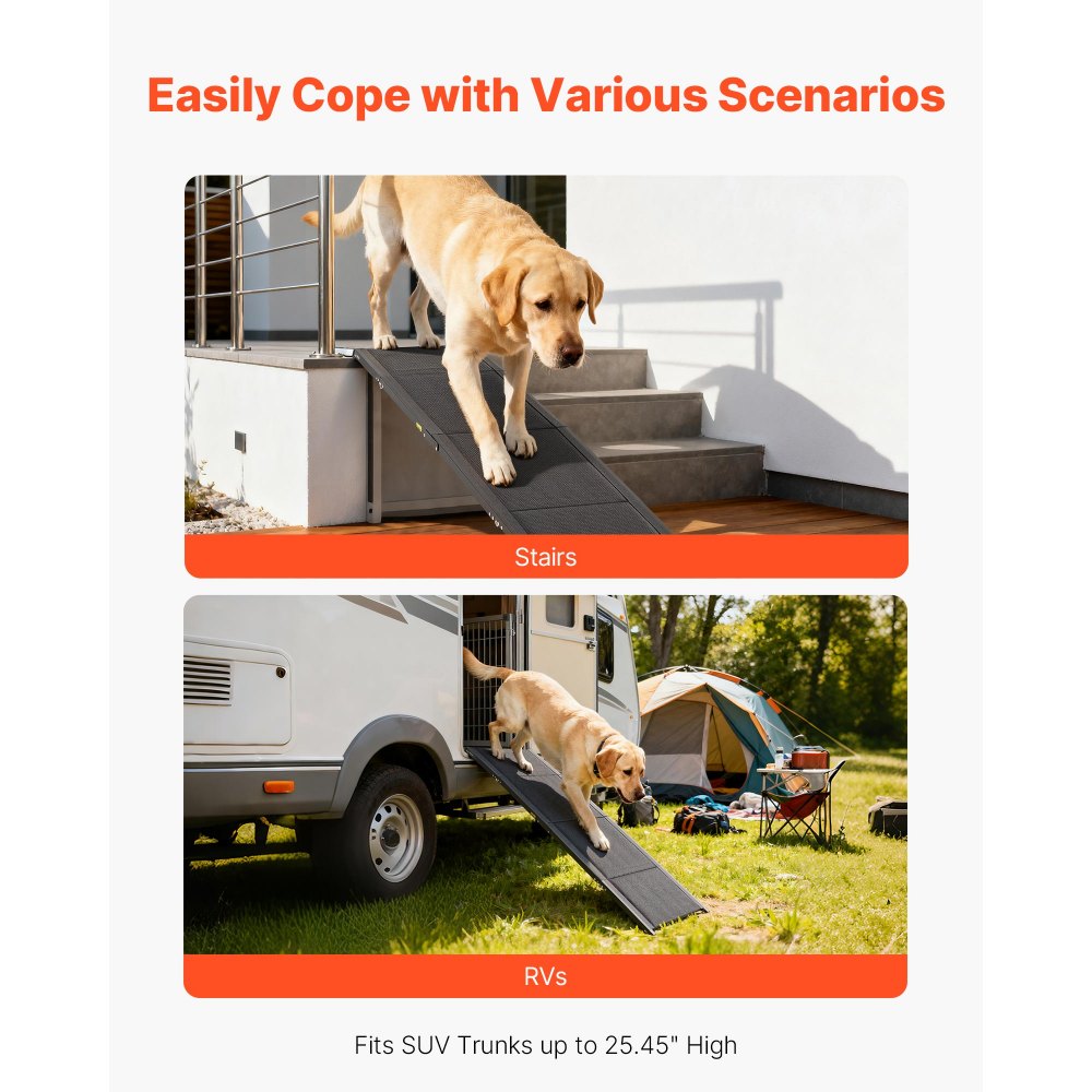 VEVOR Dog Ramp for Cars, 71" L x 20" W, Folding Pet Ramps for Medium & Large Dogs up to 250lbs, Pet Stair Ramp with Non-Slip Oxford Fabric Surface, Portable Outdoor Dog Car Ramps for SUV & Truck