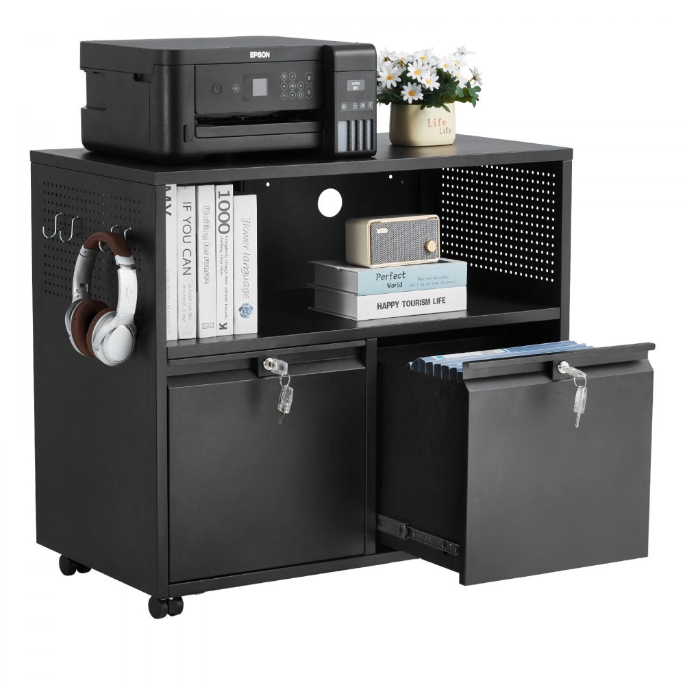 VEVOR 2 Drawers Metal File Cabinet, Lateral Filing Cabinet with Lock and Adjustable Hanging Rods, Wide Filing Storage Cabinets for Home and Office Fit Letter, A4, Legal Size File, Easy Assembly, Black