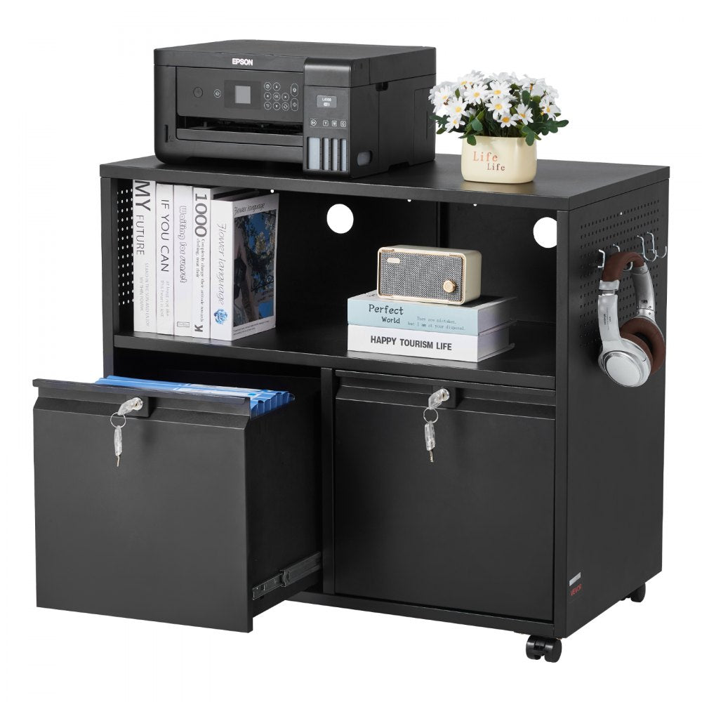 VEVOR 2 Drawers Metal File Cabinet, Lateral Filing Cabinet with Lock and Adjustable Hanging Rods, Wide Filing Storage Cabinets for Home and Office Fit Letter, A4, Legal Size File, Easy Assembly, Black