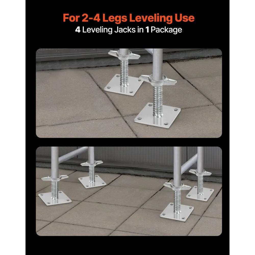 VEVOR 4-Pack Adjustable Leveling Jacks, 18.2 In Adjustable Height & 3307lbs/1500kg Total Load Capacity Scaffold Jacks Feet, Solid Carbon Steel Screw Jacks for Baker-Style Scaffolding Equipment, Silver